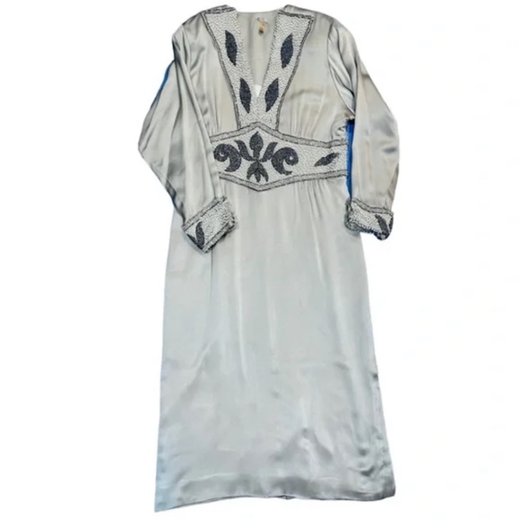 Couture Satin Silver Gown: hand beaded - art nouveau - handmade - deco style - Picture 1 of 12